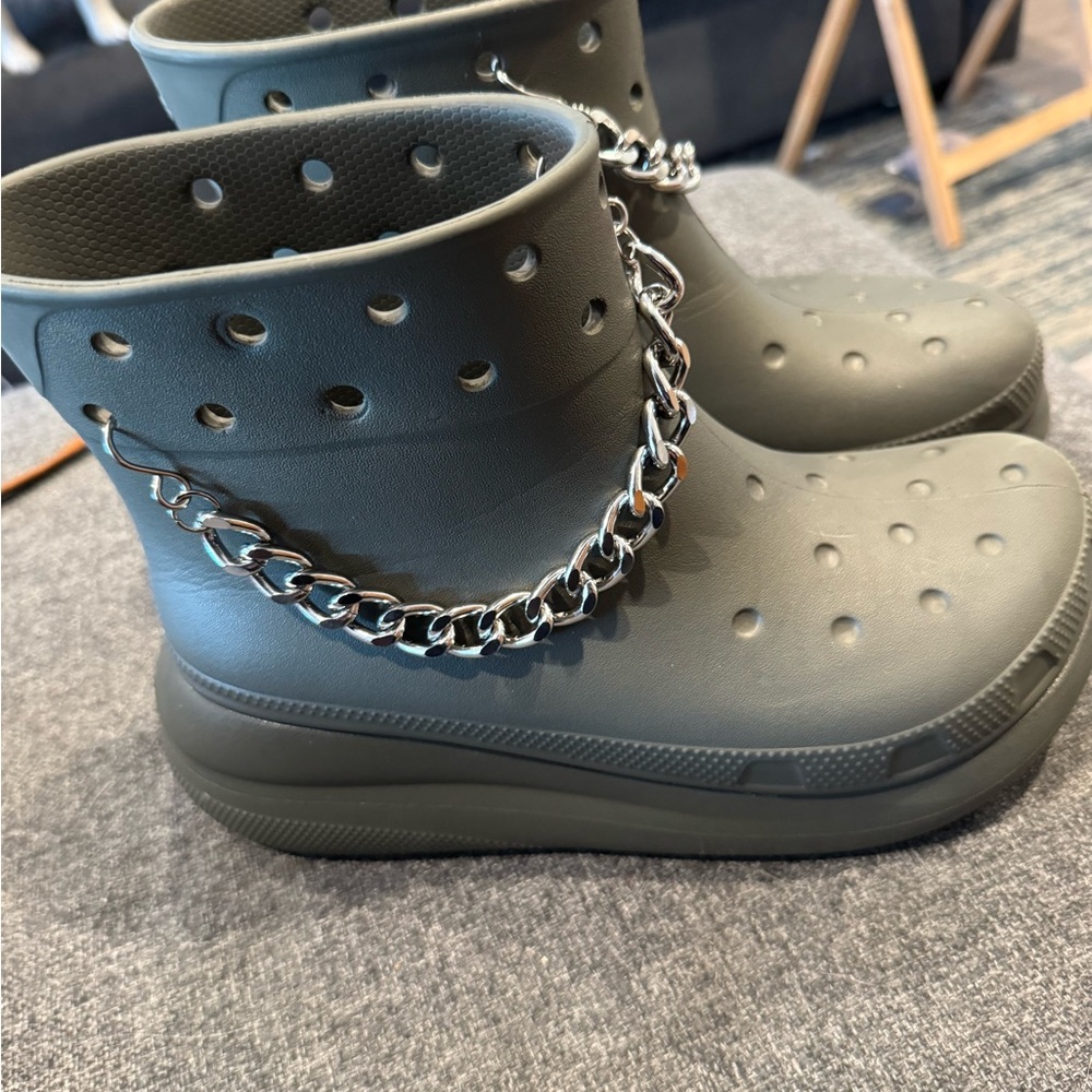 Green Platform Mules with Chain Detail